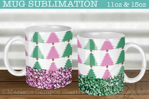 Christmas Trees Sublimation for Mug /Pink and Green Sequins /11oz and 15oz Sublimation Marlene Campos 