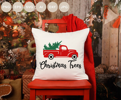 Christmas Trees Svg, Red Truck Svg, Christmas Cut File, Christmas Sign Png, Holiday Silhouette, Merry Christmas Clipart, Cricut, Svg Shirt SVG BogeliaVector 