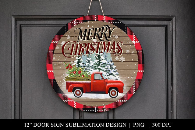 Christmas Truck Merry Christmas Door Hanger Sublimation BijouBay 