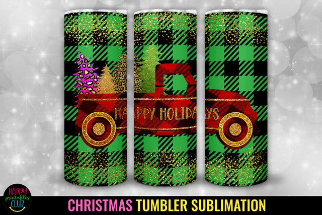 Christmas Truck Plaid Tumbler Sublimation I 20 Oz Tumbler Sublimation Happy Printables Club 