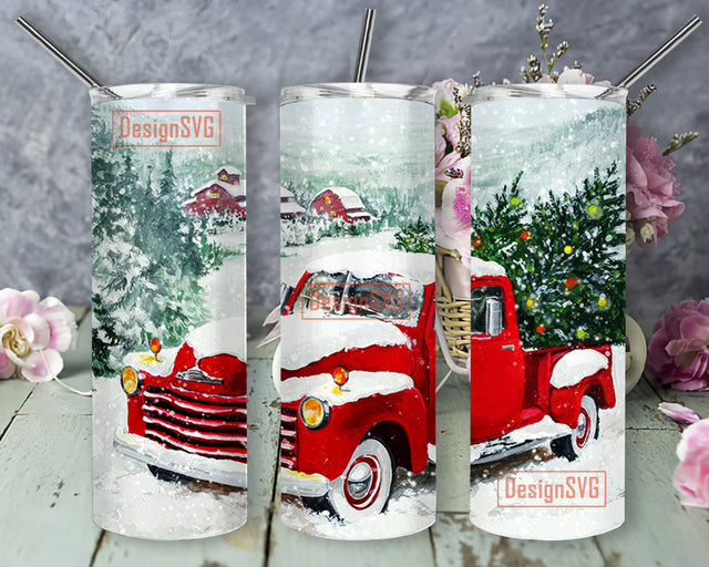Christmas Truck tumbler 20oz Skinny Tumbler Winter Farm Christmas PNG Sublimation Designs, Farm Fresh, Christmas Trees, Red Truck Tumbler Png File Instant Download Sublimation DesignSVG 