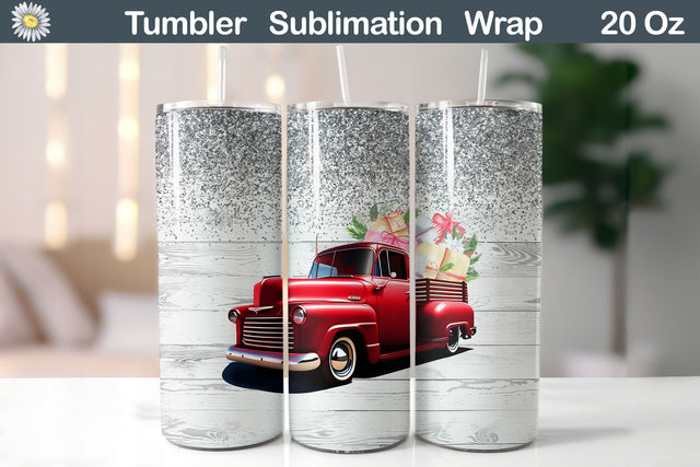 Christmas Truck Tumbler | Christmas Vintage Truck Tumbler Sublimation WatercolorColorDream 