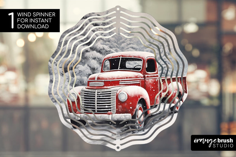 Christmas Truck Wind Spinner Sublimation Snowman Round PNG Design SVG OrangeBrushStudio 