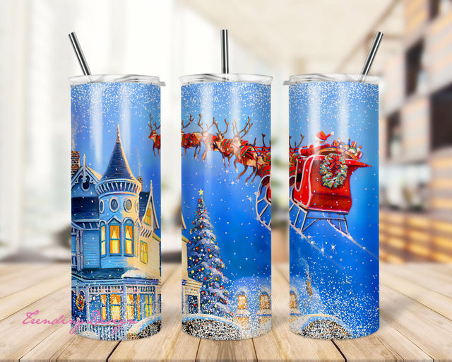 Christmas Tumbler Design for 20oz Skinny, Northern Lights Tumbler Santa Reindeer Christmas Trees Sublimation Digital Download Template Sublimation TrendingDesign 