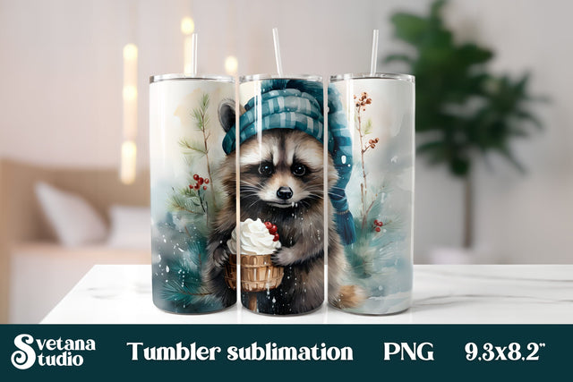 Christmas tumbler PNG | Christmas raccoon tumbler PNG Sublimation Svetana Studio 