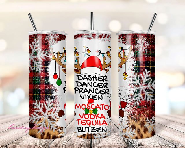 Christmas Tumbler PNG, Dasher Dancer Prancer Vixen Moscato Vodka Tequila Blitzen Tumbler Sublimation Design Download 20oz Skinny Tumbler PNG Sublimation TrendingDesign 