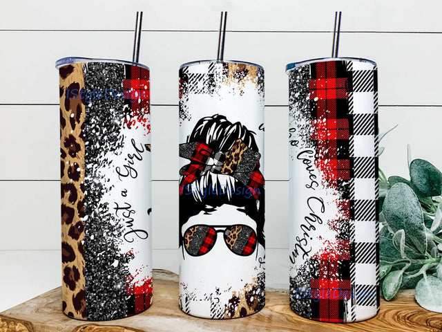 Christmas Tumbler PNG, Just A Girl Who Loves Christmas Leopard Tumbler Sublimation Design Download, Seamless 20oz Skinny Tumbler Design PNG Sublimation iStyleDesign 