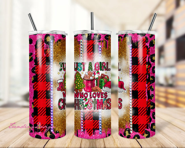 Christmas Tumbler PNG, Just A Girl Who Loves Christmas Leopard Tumbler Sublimation Design Wrap Sublimation TrendingDesign 