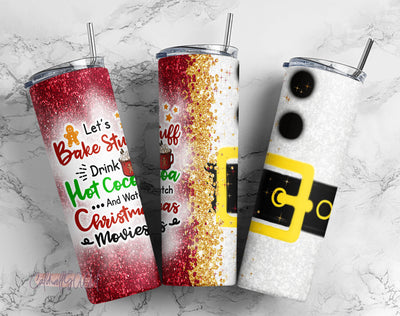 Christmas Tumbler Png, Lets Bake Stuff Drink Hot Cocoa And Watch Chrismas Movie Tumbler Wrap, 20oz Skinny Tumbler Christmas Sublimation Sublimation CaldwellArt 