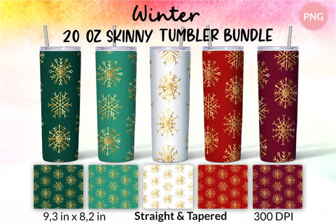 Christmas Tumbler, Red Maroon, White, Green, Dark Emerald, Gold Snowflake Tumbler, Winter Tumbler, Seamless Tumbler, Tumbler Bundle for 20 oz Skinny Sublimation Wrap Design. Straight and Tapered PNG file Sublimation KatineDesign 