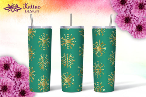 Christmas Tumbler, Red Maroon, White, Green, Dark Emerald, Gold Snowflake Tumbler, Winter Tumbler, Seamless Tumbler, Tumbler Bundle for 20 oz Skinny Sublimation Wrap Design. Straight and Tapered PNG file Sublimation KatineDesign 