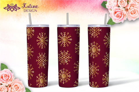 Christmas Tumbler, Red Maroon, White, Green, Dark Emerald, Gold Snowflake Tumbler, Winter Tumbler, Seamless Tumbler, Tumbler Bundle for 20 oz Skinny Sublimation Wrap Design. Straight and Tapered PNG file Sublimation KatineDesign 