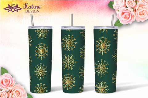 Christmas Tumbler, Red Maroon, White, Green, Dark Emerald, Gold Snowflake Tumbler, Winter Tumbler, Seamless Tumbler, Tumbler Bundle for 20 oz Skinny Sublimation Wrap Design. Straight and Tapered PNG file Sublimation KatineDesign 