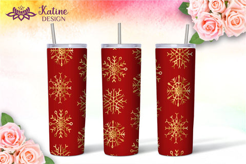 Christmas Tumbler, Red Maroon, White, Green, Dark Emerald, Gold Snowflake Tumbler, Winter Tumbler, Seamless Tumbler, Tumbler Bundle for 20 oz Skinny Sublimation Wrap Design. Straight and Tapered PNG file Sublimation KatineDesign 