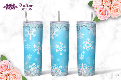 Christmas Tumbler, Snowflake Tumbler, Winter Tumbler, Glitter Drip Tumbler, Dripping Glitter, Seamless, Colorful, Yellow, Orange, Pink, Violet, Blue, Green, Frosty Tumbler Bundle for 20 oz Skinny Sublimation Wrap Design. Straight and Tapered PNG file Sublimation KatineDesign 