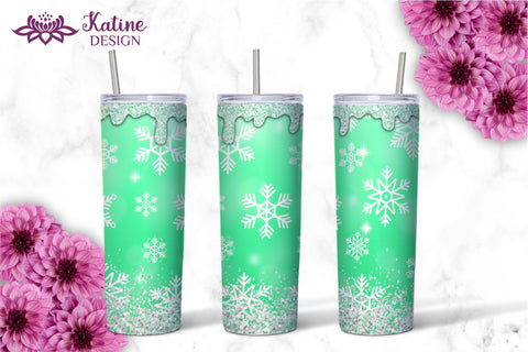 Christmas Tumbler, Snowflake Tumbler, Winter Tumbler, Glitter Drip Tumbler, Dripping Glitter, Seamless, Colorful, Yellow, Orange, Pink, Violet, Blue, Green, Frosty Tumbler Bundle for 20 oz Skinny Sublimation Wrap Design. Straight and Tapered PNG file Sublimation KatineDesign 