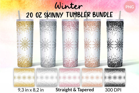 Christmas Tumbler, Snowflake Tumbler, Winter Tumbler, Glitter Drip Tumbler, Dripping Glitter, Seamless Tumbler Wrap, Gold, Silver, Coppper, Rose Gold, Black Glitter Tumbler Bundle for 20 oz Skinny Sublimation Wrap Design. Straight and Tapered PNG file Sublimation KatineDesign 