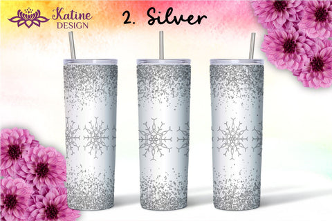 Christmas Tumbler, Snowflake Tumbler, Winter Tumbler, Glitter Drip Tumbler, Dripping Glitter, Seamless Tumbler Wrap, Gold, Silver, Coppper, Rose Gold, Black Glitter Tumbler Bundle for 20 oz Skinny Sublimation Wrap Design. Straight and Tapered PNG file Sublimation KatineDesign 