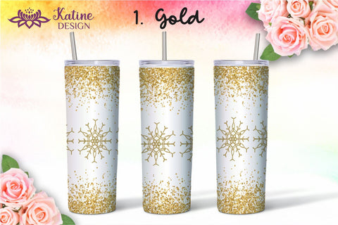 Christmas Tumbler, Snowflake Tumbler, Winter Tumbler, Glitter Drip Tumbler, Dripping Glitter, Seamless Tumbler Wrap, Gold, Silver, Coppper, Rose Gold, Black Glitter Tumbler Bundle for 20 oz Skinny Sublimation Wrap Design. Straight and Tapered PNG file Sublimation KatineDesign 