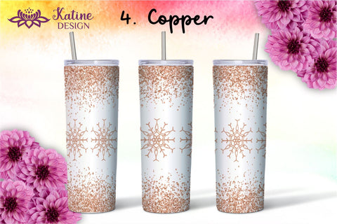 Christmas Tumbler, Snowflake Tumbler, Winter Tumbler, Glitter Drip Tumbler, Dripping Glitter, Seamless Tumbler Wrap, Gold, Silver, Coppper, Rose Gold, Black Glitter Tumbler Bundle for 20 oz Skinny Sublimation Wrap Design. Straight and Tapered PNG file Sublimation KatineDesign 