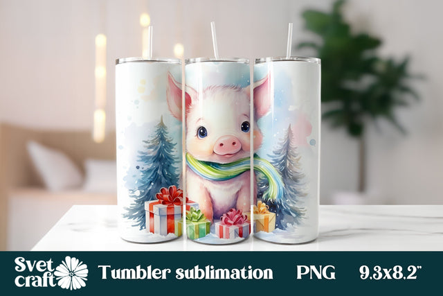 Christmas tumbler sublimation | Cute pig tumbler wrap Sublimation Svetana Studio 