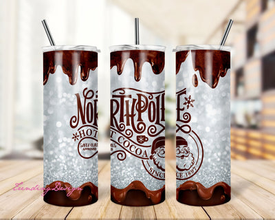 Christmas Tumbler Sublimation Design, Hot Chocolate North Pole 20oz Skinny Tumbler, Glitter Christmas Tumbler Sublimation TrendingDesign 