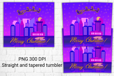Christmas tumbler sublimation, Santa reindeer above city Sublimation Svetana Studio 