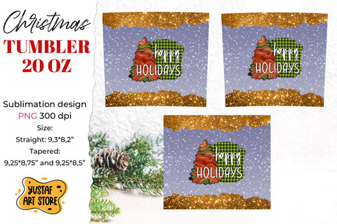 Christmas tumbler sublimation shine glitter design "Happy Holidays" Sublimation Yustaf Art Store 