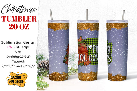 Christmas tumbler sublimation shine glitter design "Happy Holidays" Sublimation Yustaf Art Store 