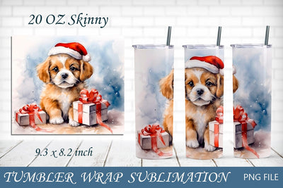 Christmas tumbler with cute puppy, Winter tumbler wrap, 20 oz skinny Sublimation AnastasiyaArtDesign 