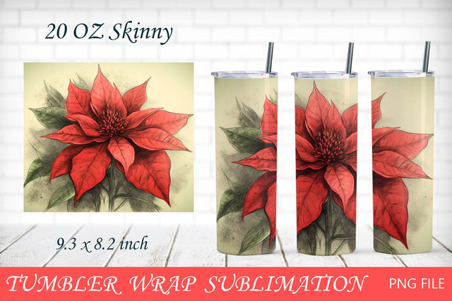 Christmas tumbler with poinsettia, Holiday 20oz tumbler wrap png sublimation Sublimation AnastasiyaArtDesign 