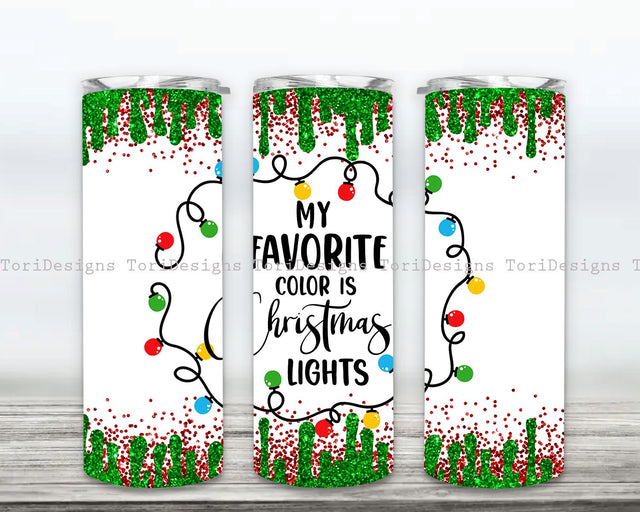 Christmas Tumbler Wrap, Christmas Lights 20 oz Skinny Tumbler Sublimation Design, Glitter Funny Christmas 20oz Tumbler PNG Sublimation ToriDesigns 