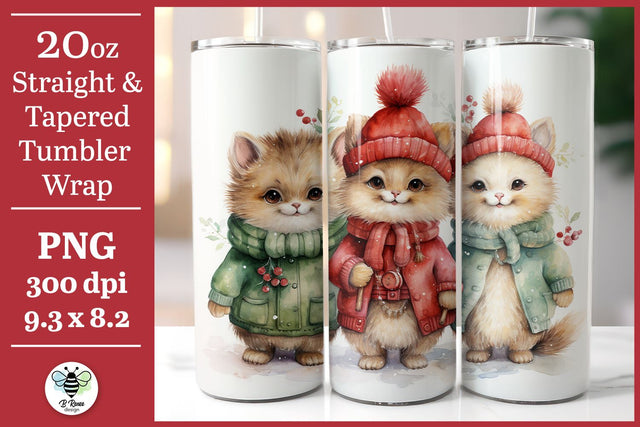 Christmas Tumbler Wrap | Cute Christmas Cats PNG Sublimation B Renee Design 