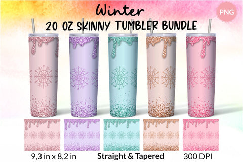 Christmas Tumbler Wrap Designs, Snowflake Tumbler, Winter Tumbler, Glitter Drip Tumbler, Dripping Glitter, Colorful Tumbler, Seamless Tumbler Wrap, Tumbler Bundle for 20 oz Skinny Sublimation Wrap Design. Straight and Tapered PNG file Sublimation KatineDesign 