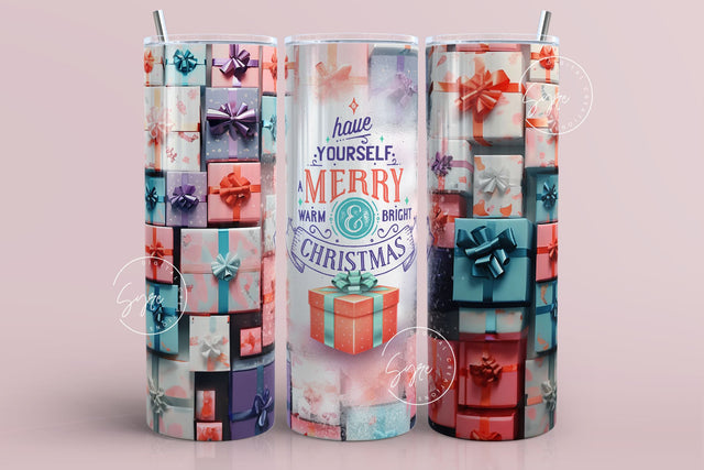 Christmas Tumbler Wrap, Gift Box Tumbler, Gift for Christmas Holiday, Christmas Presents Skinny Tumbler Sublimation wrap 20 oz PNG, Digital Sublimation Syre Digital Creations 