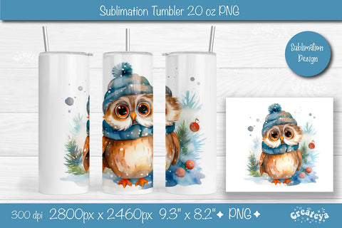 Christmas Tumbler wrap Owl Tumbler png 20 Oz sublimation design Xmas Tumbler Sublimation Createya Design 