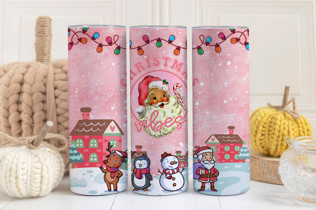 Christmas Tumbler Wrap, Pink Santa 20oz Skinny Sublimation Designs, Tumbler Wrap, Retro Santa png, winter tumbler wrap, gift for Christmas. Sublimation BouDesign 