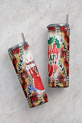 Christmas Tumbler Wrap PNG Funny Quote Elf Cheetah Print Red Plaid Seamless Sublimation Designs Downloads - Skinny 20oz Sublimation CaldwellArt 