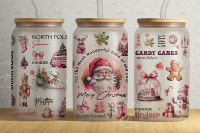 Christmas Tumbler Wrap, Retro Holiday, Pink Christmas Tumbler, Gift for Christmas Holiday, 16 oz Libbey Glass Can Tumbler, Digital Download Sublimation Syre Digital Creations 