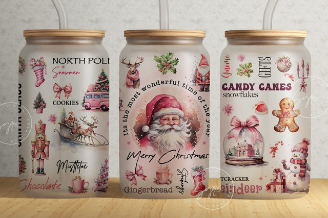 Christmas Tumbler Wrap, Retro Holiday, Pink Christmas Tumbler, Gift for Christmas Holiday, 16 oz Libbey Glass Can Tumbler, Digital Download Sublimation Syre Digital Creations 