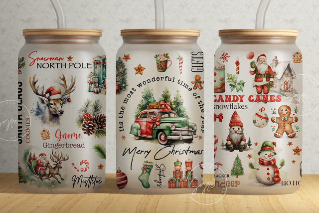 Christmas Tumbler Wrap, Retro Holiday, Pink Christmas Tumbler, Gift for Christmas Holiday, 16 oz Libbey Glass Can Tumbler, Digital Download Sublimation Syre Digital Creations 