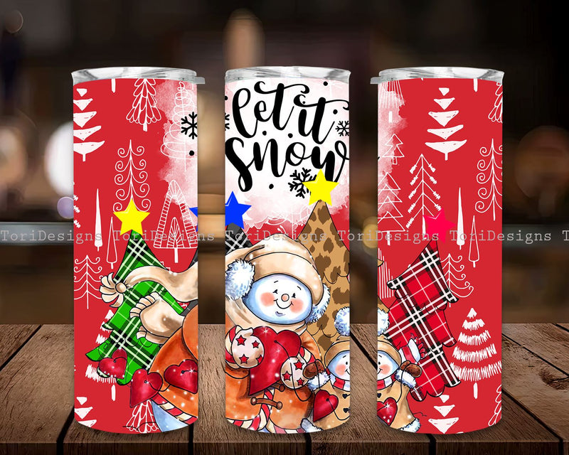 Christmas Tumbler Wrap Snowman Let it Snow Red Plaid PNG Seamless Sublimation Designs Downloads Sublimation ToriDesigns 