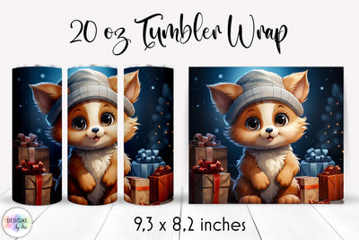 Christmas Tumbler Wrap with Baby Fox and Christmas gifts Sublimation Designs by Ira 