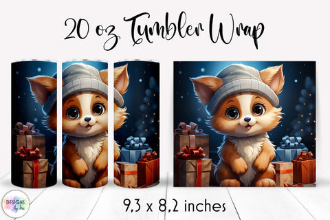 Christmas Tumbler Wrap with Baby Fox and Christmas gifts Sublimation Designs by Ira 