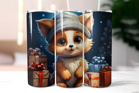 Christmas Tumbler Wrap with Baby Fox and Christmas gifts Sublimation Designs by Ira 
