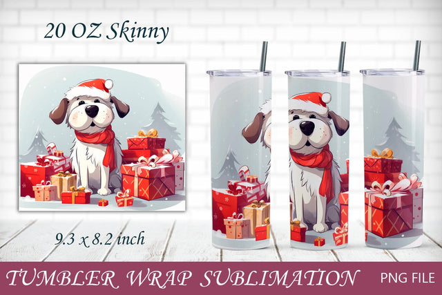 Christmas tumbler wrap with cute dog, Holiday 20 oz skinny tumbler png Sublimation AnastasiyaArtDesign 