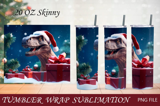 Christmas tumbler wrap with dinosaur, Christamas 20oz sublimation png Sublimation AnastasiyaArtDesign 