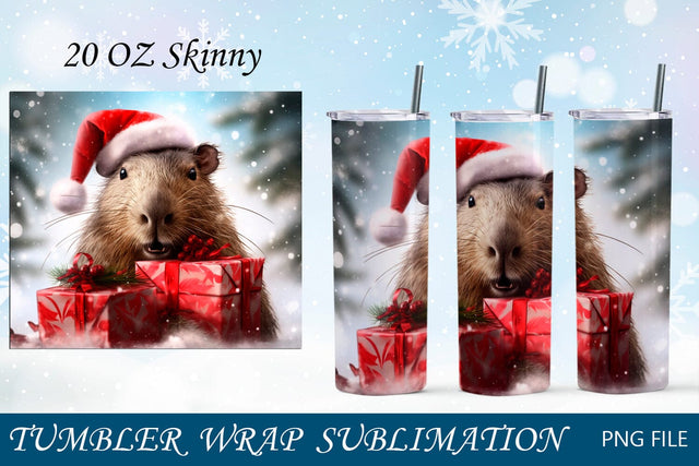 Christmas tumbler wrap with funny capybara, 20 oz wrap design Sublimation AnastasiyaArtDesign 