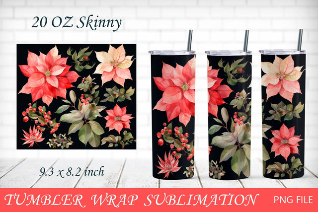 Christmas tumbler wrap with poinsettia, Holiday 20oz tumbler png Sublimation AnastasiyaArtDesign 