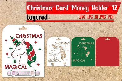 Christmas Unicorn Card Money Holder Layered SVG zafrans studio 